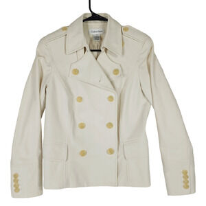 Calvin Klein Double Breasted Pea Coat sz 6 Women Ivory Cream Cotton Lined Jacket